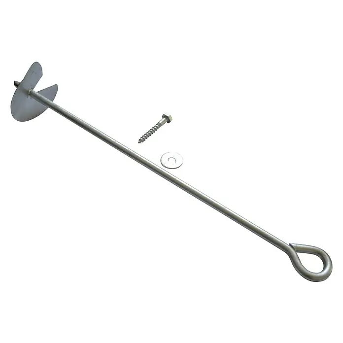 Schaukelanker - Länge: 52 cm, Stahl, Verzinkt - Ein Erdanker mit Schraube und Unterlegscheibe. Der Anker ist aus Metall und hat eine spiralförmige Spitze zum Einschrauben in den Boden.