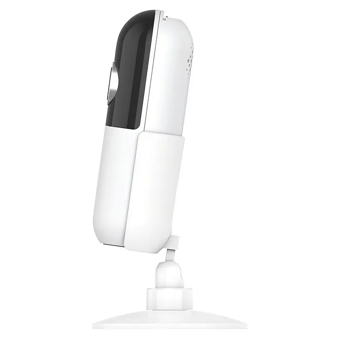 Garza Smart Home Cámara de vigilancia -  - Primer plano de una cámara de seguridad blanca con lente negra y soporte ajustable, ideal para la vigilancia interior.