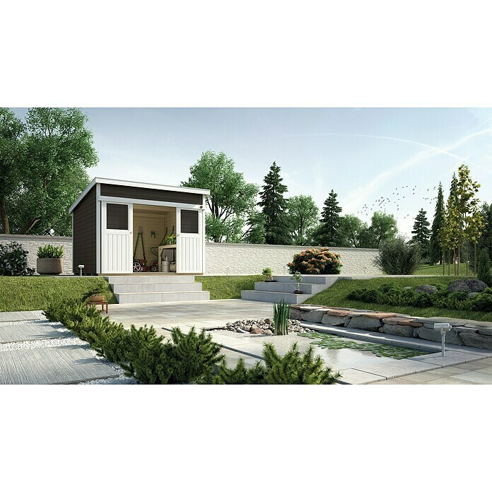 Weka Gartenhaus 172 (Außenmaß inkl. Dachüberstand (B x T): 275 x 314 cm,  Holz, Anthrazit, Tür mit Lichtausschnitten) | BAUHAUS