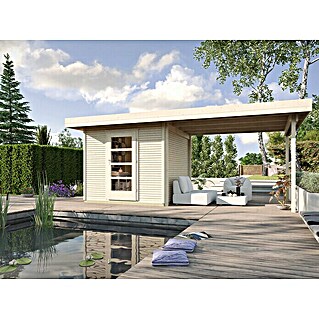 Weka wekaLine Gartenhaus Designhaus 172 + Anbau 300 cm (Außenmaß inkl. Dachüberstand (B x T): 569 x 316 cm, Holz, Natur)