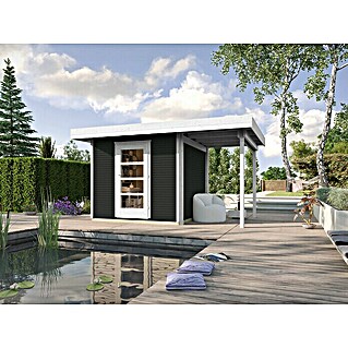 Weka wekaLine Gartenhaus  Designhaus 172 + Anbau 150 cm (Außenmaß inkl. Dachüberstand (B x T): 424 x 316 cm, Holz, Anthrazit/Weiß, 9,278 m²)