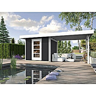 Weka wekaLine Gartenhaus Designhaus 172 + Anbau 300 cm (Außenmaß inkl. Dachüberstand (B x T): 569 x 316 cm, Holz, Anthrazit/Weiß)