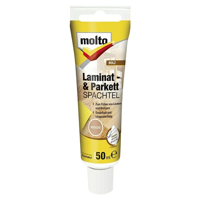Molto Holzspachtel Laminat & Parkett - Kirsche, 50 ml - Tube Molto Laminat- & Parkettspachtel in Kirsche, 50ml. Ideal zum Ausbessern von Laminat und Parkett, für dauerhafte Reparaturen.
