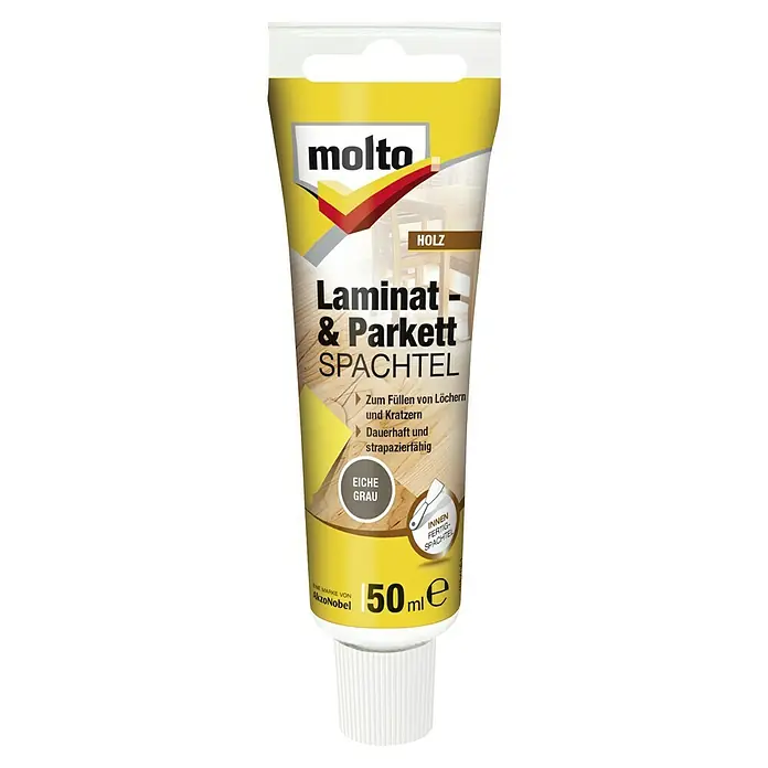 Molto Holzspachtel Laminat & Parkett - Eiche Grau, 50 ml - Tube Molto Laminat & Parkett Spachtel Eiche Grau, 50 ml zum Füllen von Löchern und Kratzern. Dauerhaft und strapazierfähig.
