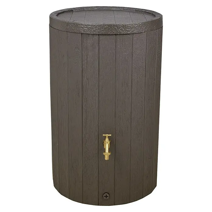 Garantia Regenspeicher Timber - 230 l, Dunkelbraun - Regentonne in Holzoptik mit Messinghahn und Schraubverschluss. Ideal zur Gartenbewässerung und Wasserspeicherung.