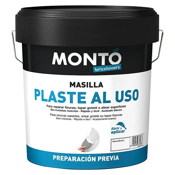 Montó Bricolovers Plaste al uso - Blanco, 5 kg - Bote de masilla lista al uso MONTÓ MASILLA para reparar fisuras y alisar superficies con acabado blanco para paredes.