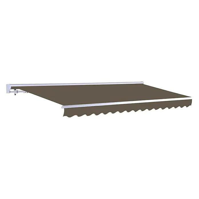 SmartSun Toldo con motor Vivant Habana - Marrón, Ancho: 4 m, Caída: 3 m - Un toldo marrón con borde festoneado, ideal para proporcionar sombra y protección en exteriores.