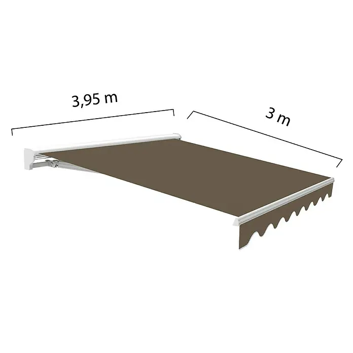 SmartSun Toldo con motor Vivant Habana - Marrón, Ancho: 4 m, Caída: 3 m - Ilustración de un toldo marrón con unas dimensiones de 3,95 m de ancho y 3 m de proyección.