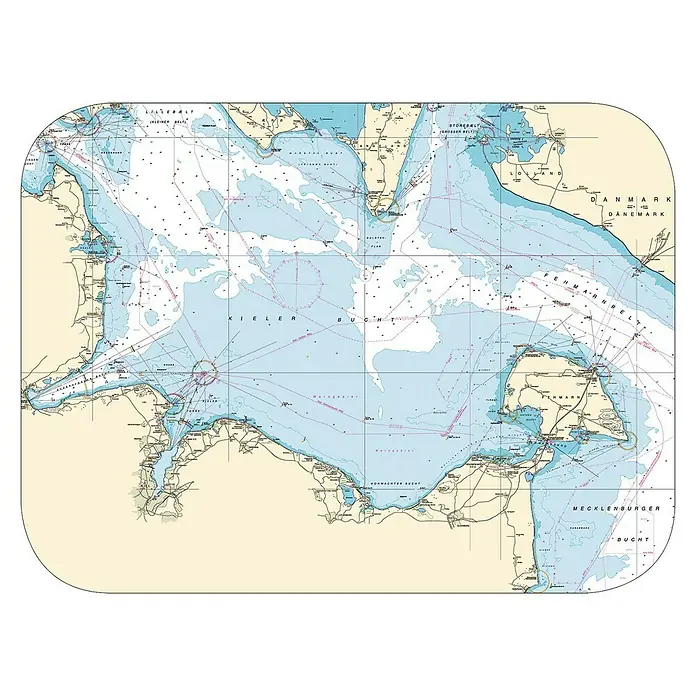 Navyline Tisch-Set - L x B: 40 x 30 cm, Kieler Bucht - Seekarte der Kieler Bucht. Detaillierte Karte der deutschen Ostseeküste mit Tiefenangaben, Navigationshilfen und Küstenlinien für die Seefahrt.