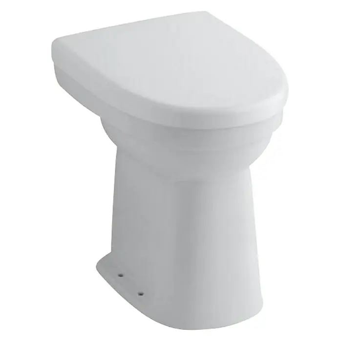 Geberit Renova Comfort Stand-WC Typ 1 - Mit Spülrand, Mit schmutzabweisender Glasur, Spülform: Flach, WC Abgang: Senkrecht, Weiß - Ein elegantes, bodenstehendes Stand-WC in Weiß, das durch sein zeitloses Design und seine Funktionalität besticht. Perfekt für moderne Badezimmer.