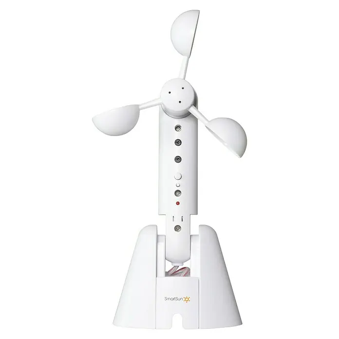 SmartSun Sensor solar y de viento - L x An x Al: 24,4 x 11 x 3 cm, Específico para: Toldos Smartsun - Estación meteorológica SmartSun para medir la velocidad del viento. El dispositivo es blanco y tiene tres copas hemisféricas.