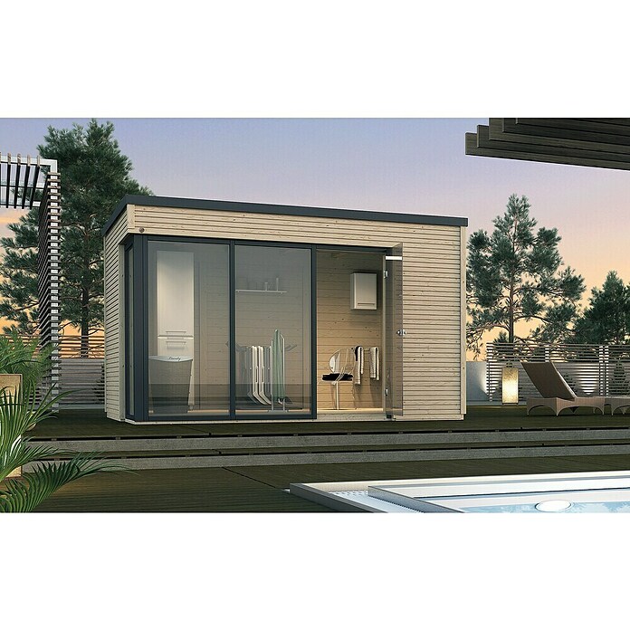 Weka Gartenhaus Designhaus Cubilis (Außenmaß inkl. Dachüberstand (B x T): 388 x 394 cm, Holz, Natur) | BAUHAUS