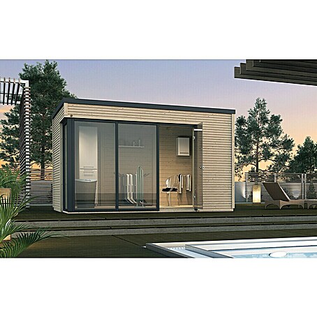 Weka Gartenhaus Designhaus Cubilis (Außenmaß inkl. Dachüberstand (B x T): 388 x 394 cm, Holz, Natur)