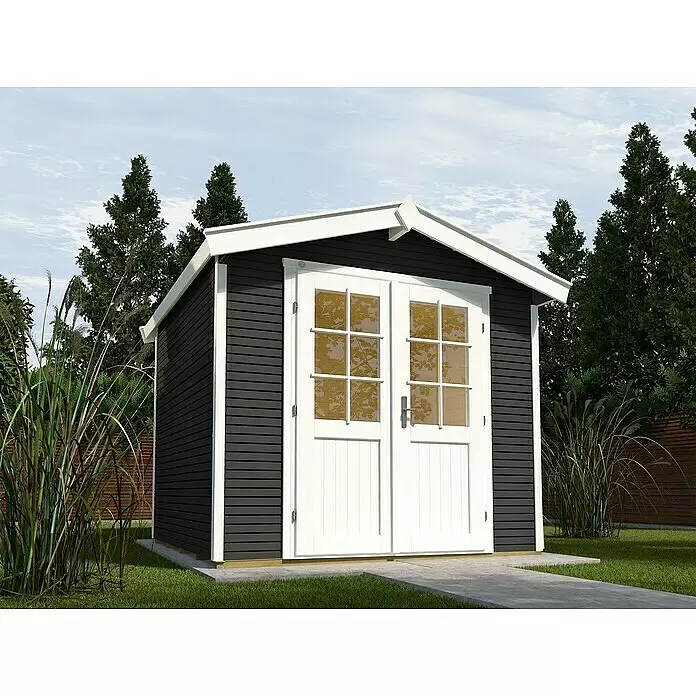 Weka Gartenhaus 218 - Außenmaß inkl. Dachüberstand (B x T): 320 x 239 cm, Holz, Anthrazit/Weiß, 6,17 m² - Stimmungsaufnahme