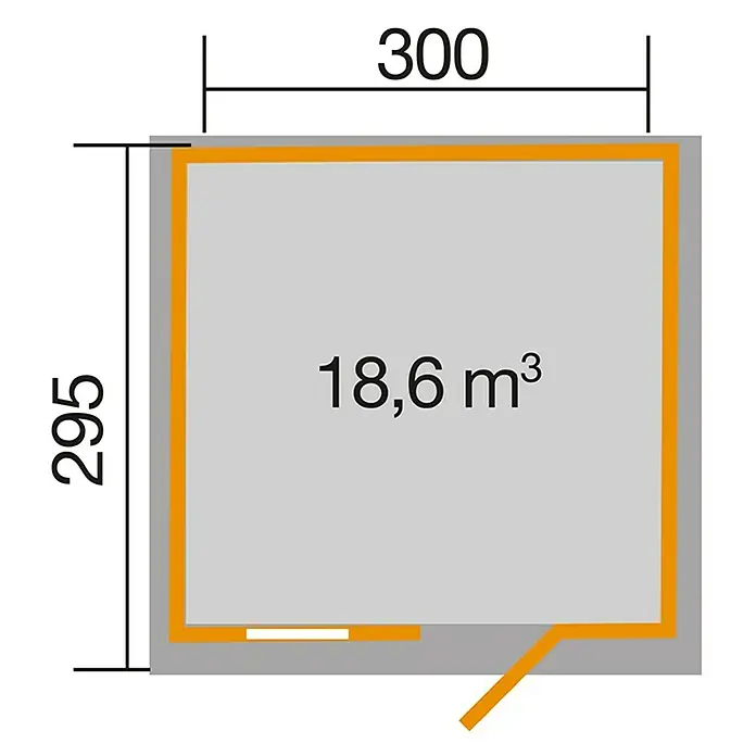 Weka Gartenhaus 123 - Außenmaß inkl. Dachüberstand (B x T): 380 x 324 cm, Holz, Anthrazit/Weiß, 8,88 m² - Bild einer schematischen Zeichnung eines Gartenhauses mit Größenangaben.