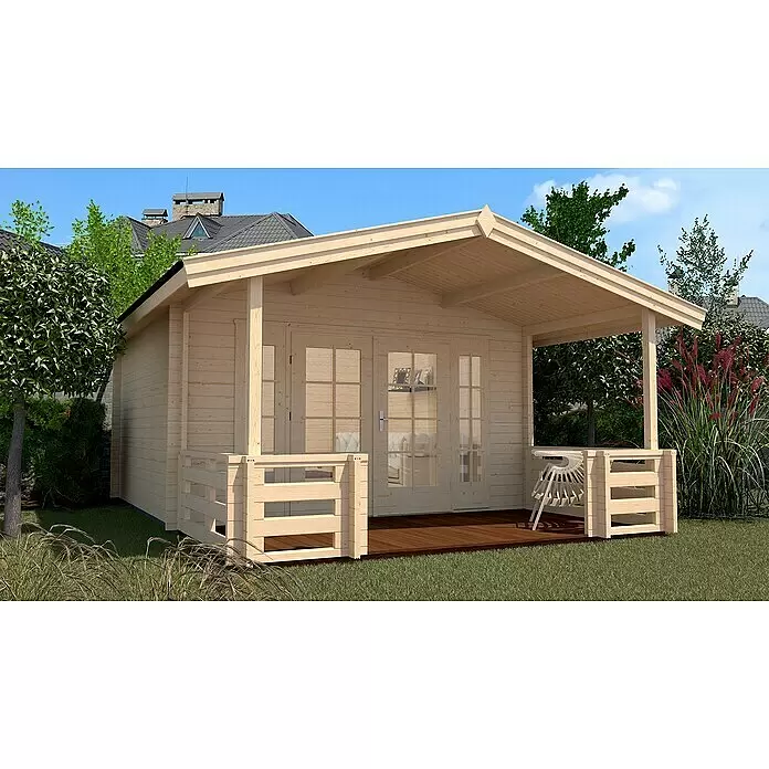 Weka Gartenhaus Weekendhaus 137 - Außenmaß inkl. Dachüberstand (B x T): 460 x 514 cm, Holz, Natur, Mit Terrasse - Stimmungsaufnahme
