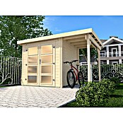 Weka Gartenhaus 321 + Anbau 115 cm (Außenmaß inkl. Dachüberstand (B x T): 393 x 293 cm, Holz, Natur) | BAUHAUS