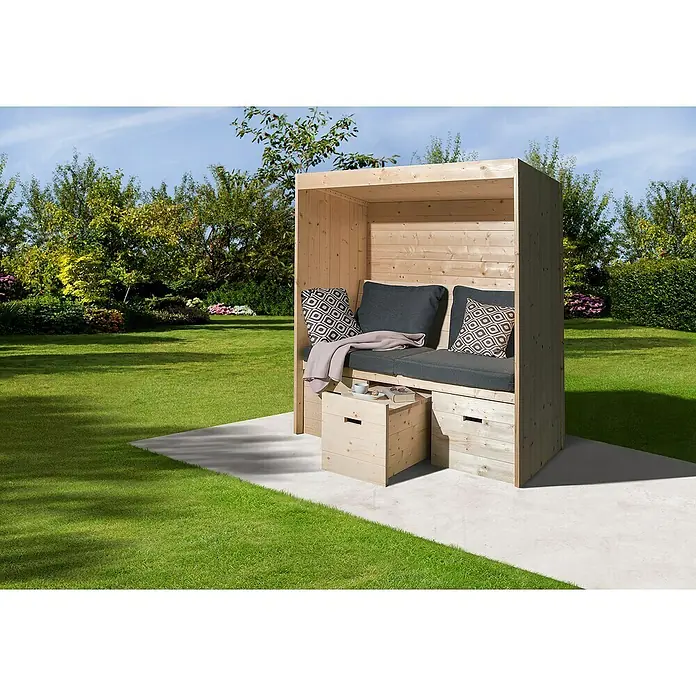 Weka Gartenlaube Bozen - L x B x H: 86 x 173 x 194 cm, Fichte - Diese Gartenlounge bietet mit ihrer Holzkonstruktion einen gemütlichen Rückzugsort im Freien. Ideal zum Entspannen und Genießen der Natur.