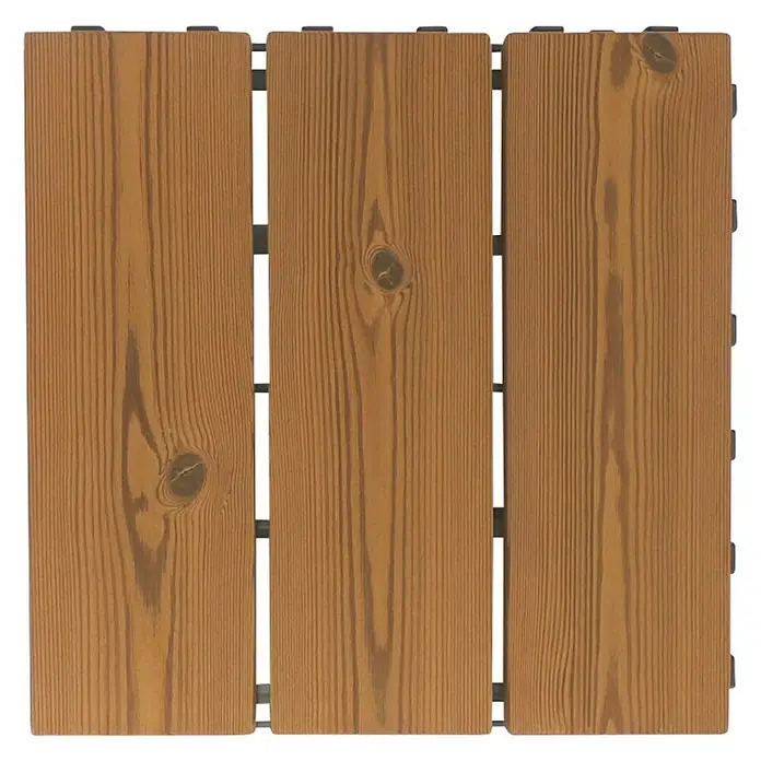 Loseta con sistema click Smartdeck - Pino, 30 x 30 x 2,5 cm, Natural, 6 ud. - Baldosa cuadrada de madera para terraza con tono marrón cálido y grano visible, ideal para espacios exteriores.