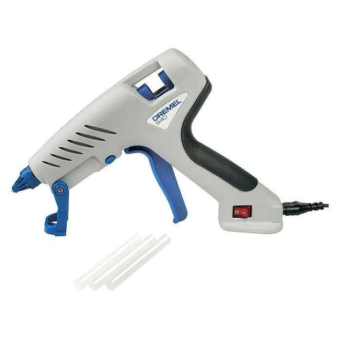 Dremel Heißklebepistole 940-3 - Durchmesser Klebepatrone: 11 mm - 12 mm, Aufheizzeit: 5 min - 7 min, Arbeitstemperatur: 195 °C - Das Dremel 940 Heißklebepistolen-Set ist ein Werkzeug zum einfachen und schnellen Kleben verschiedener Materialien.