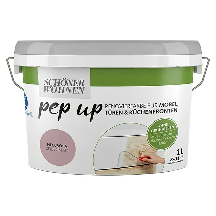 SCHÖNER WOHNEN-Farbe Pep up Weißlack für Möbel, Türen & Küchenfronten - Hellrosa, Seidenmatt, 1 l, Wasserbasiert - Dose Schönen Wohnen Pep Up Renovierfarbe für Möbel, Türen & Küchenfronten in Hellrosa Seidenmatt, 1L, für 8-11m².