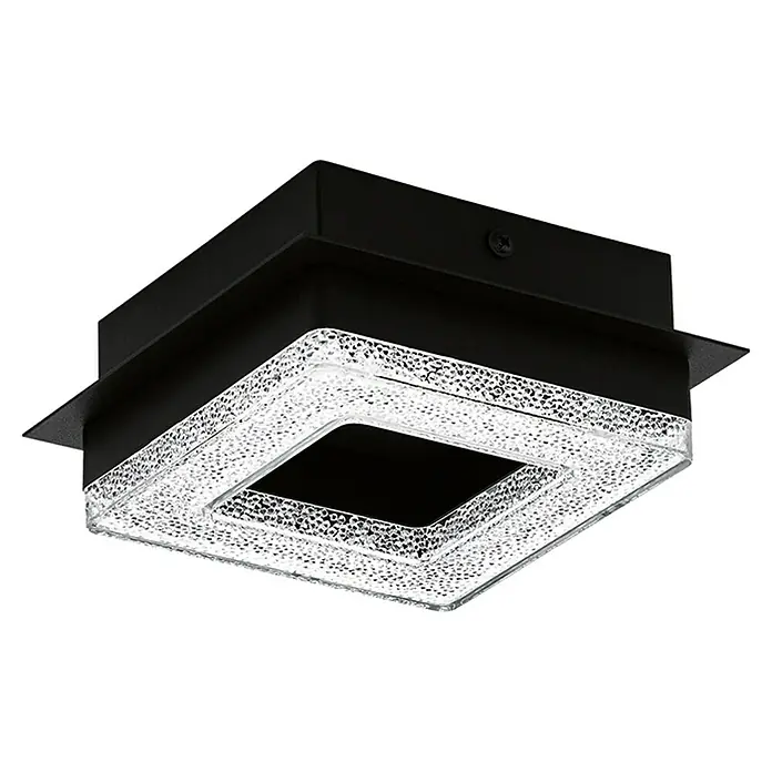 Eglo Plafón LED para pared y techo Fradelo 1 - 4 W, L x An x Al: 14 x 14 x 6 cm, Negro/blanco, Blanco cálido - Lámpara de techo cuadrada con marco negro y pantalla transparente brillante para una iluminación elegante.