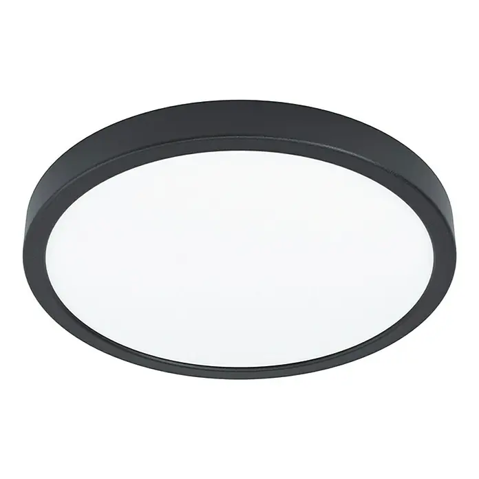 Eglo Fueva 5 LED-Deckenleuchte rund - Ø x H: 285 mm x 2,8 cm, Schwarz/Weiß, Warmweiß - Runde, schwarze Deckenleuchte mit heller, diffuser Beleuchtung für eine gleichmäßige Ausleuchtung des Raumes. Moderne LED-Lampe für Deckenmontage.