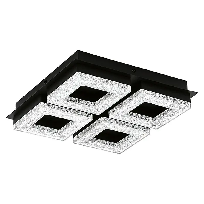 Eglo Plafón LED para pared y techo Fradelo 1 - 16 W, L x An x Al: 28 x 28 x 6 cm, Negro/blanco, Blanco cálido - Lámpara de techo cuadrada moderna en negro con cuatro fuentes de luz LED separadas para una iluminación elegante y eficiente.