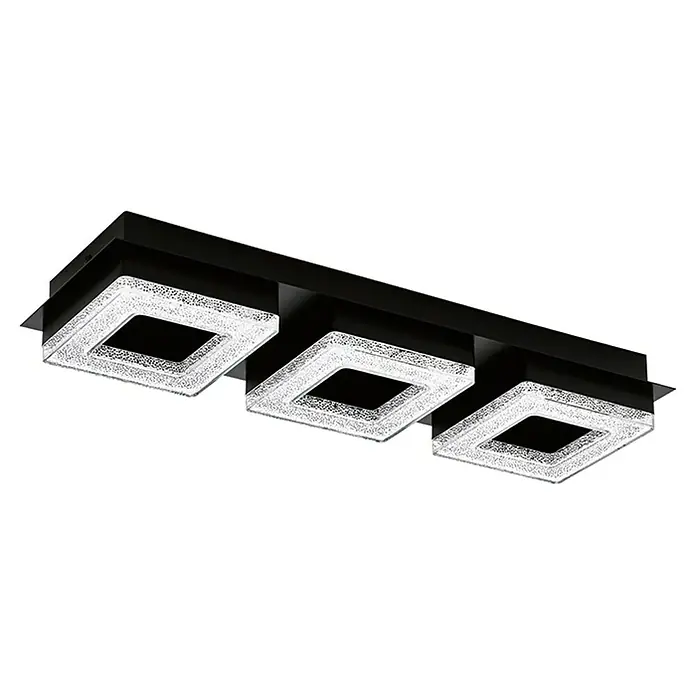 Eglo Plafón LED para pared y techo Fradelo 1 - 12 W, L x An x Al: 46 x 14 x 6 cm, Negro/blanco, Blanco cálido - Lámpara de techo LED moderna con tres lámparas de cristal cuadradas y marco negro para una iluminación elegante de la habitación.