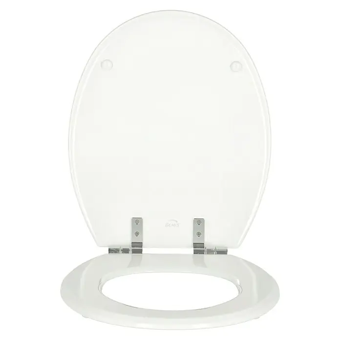 Poseidon WC-Sitz Rio - Holz, Weiß, Mit Absenkautomatik - Aufnahme eines weißen Toilettensitzes mit einem glänzenden Finish, der für Badezimmerkomfort und Hygiene entwickelt wurde.