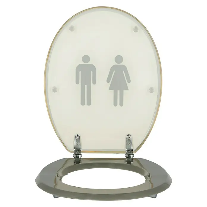 Poseidon WC-Sitz One - Polyresin, Grau - WC-Sitz mit Unisex-Symbolen für Badezimmer, ideal für öffentliche Toiletten, mit klarem Design und robuster Konstruktion.