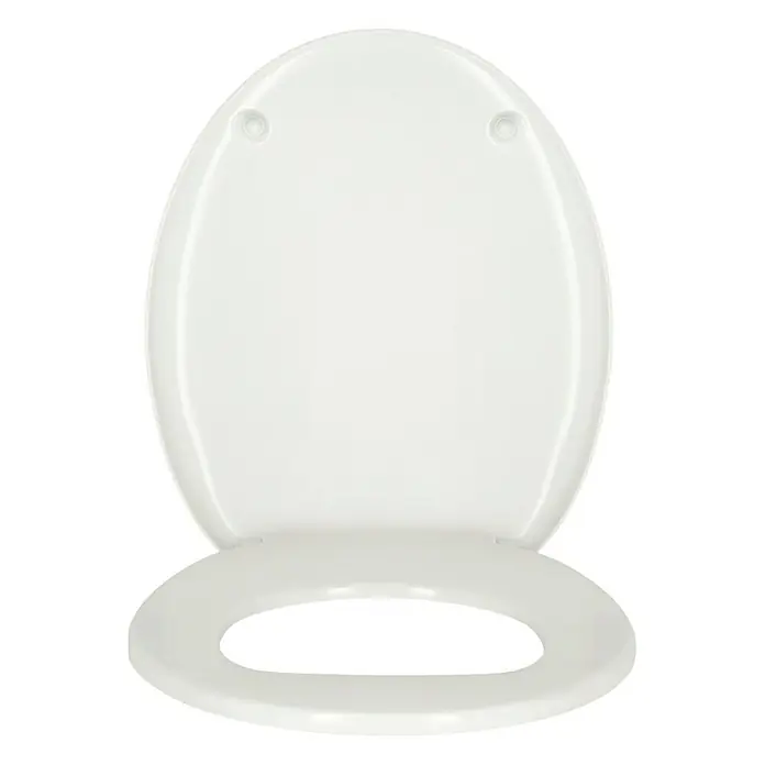 WC-Sitz Miami - Kunststoff, Weiß, Mit Absenkautomatik - Weißer Toilettensitz aus Kunststoff, ovale Form mit Befestigungslöchern. Das Produkt ist modern und hygienisch.