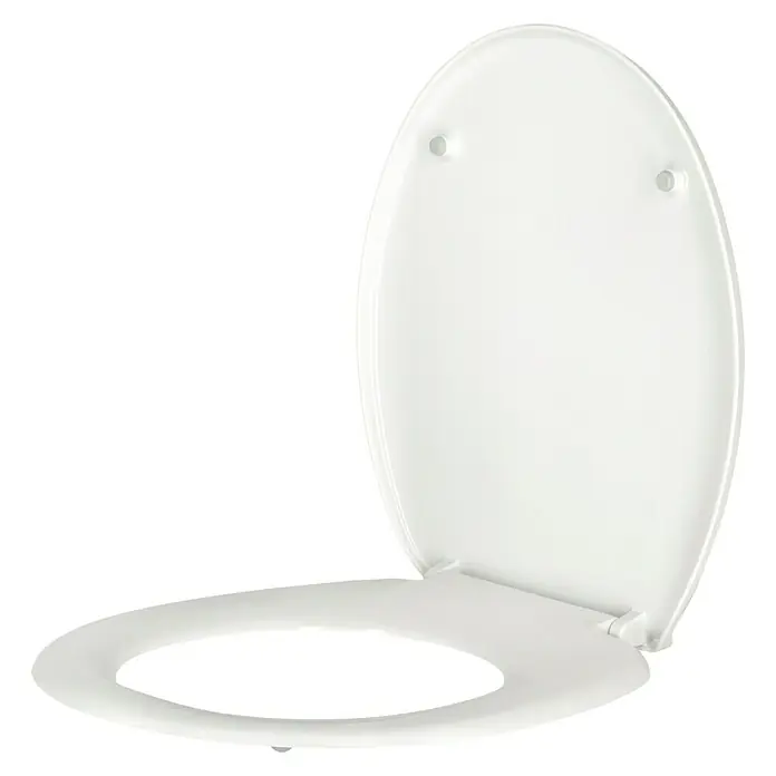 Poseidon WC-Sitz Memphis - Duroplast, Weiß - Ein hochgeklappter, weißer Toilettensitz mit Deckel, der die saubere und funktionale Gestaltung des Badezimmers unterstreicht.