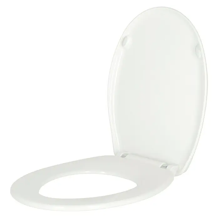 Poseidon WC-Sitz Florenz - Duroplast, Weiß, Mit Absenkautomatik - Ein weißer Toilettensitz ist in geöffneter Position, wobei der Fokus auf dem schlichten und funktionalen Design liegt.