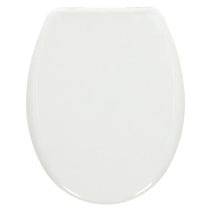 Poseidon WC-Sitz Florenz - Duroplast, Weiß, Mit Absenkautomatik - Draufsicht auf einen weißen Toilettensitz mit einem glatten, ovalen Design vor einem neutralen, schwarzen Hintergrund.