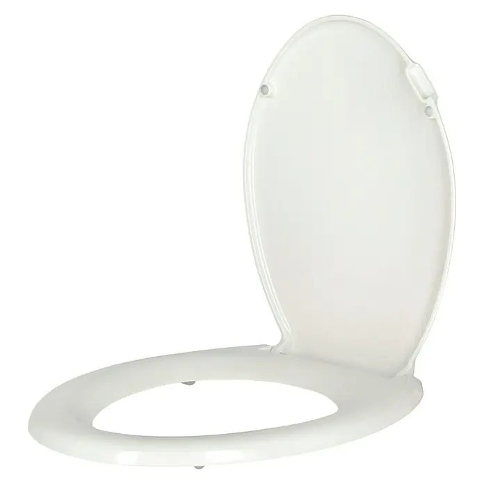 Poseidon WC-Sitz Dallas - Duroplast, Weiß - Ein weißer Toilettensitz mit Deckel, der für Sanitäranlagen entworfen wurde, im Detail.