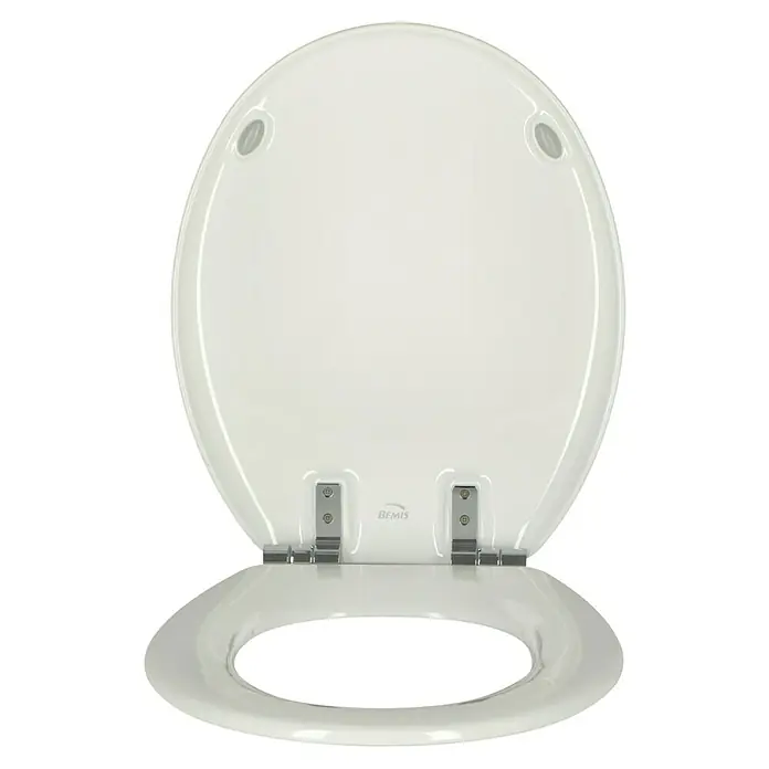 Poseidon WC-Sitz Granada - Holz, Weiß, Mit Absenkautomatik - Ein weißer BEMIS Toilettensitz mit Chrombeschlägen und einem glänzenden Finish. Komfort und Hygiene für jedes Badezimmer.