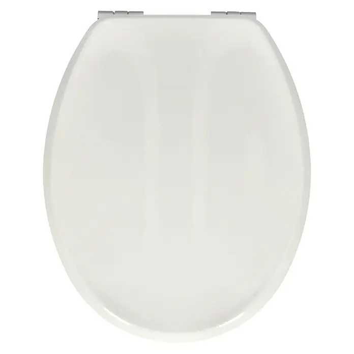Poseidon WC-Sitz Granada - Holz, Weiß, Mit Absenkautomatik - Ein hochauflösendes Bild eines weißen Toilettensitzes mit einem schlichten Design und glänzender Oberfläche, ideal für moderne Badezimmer.