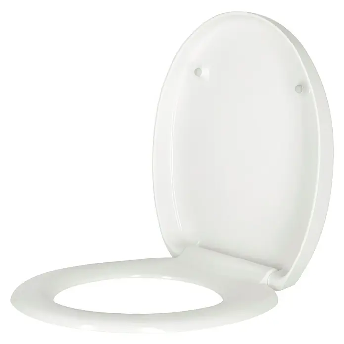 Poseidon WC-Sitz Kea - Duroplast, Weiß, Mit Absenkautomatik - Nahaufnahme eines weißen Toilettensitzes mit Deckel. Das Produkt ist modern und hygienisch.