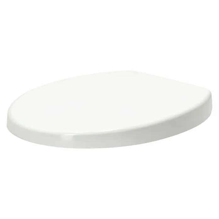 Poseidon WC-Sitz Kea - Duroplast, Weiß, Mit Absenkautomatik - Nahaufnahme eines einzelnen, strahlend weißen Toilettendeckels, der in einem minimalistischen Design und klaren Linien präsentiert wird.