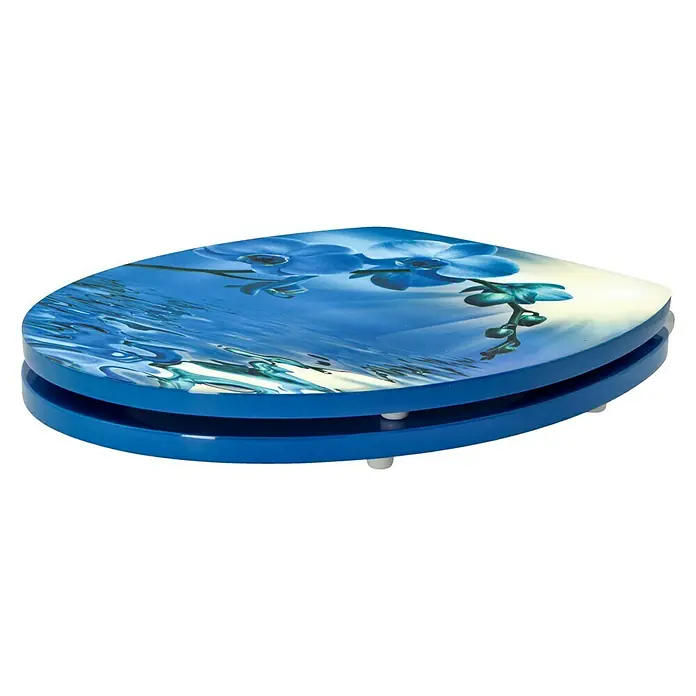 Poseidon WC-Sitz Blue Lagoon - MDF, Blau, Mit Absenkautomatik - Blauer Toilettensitz mit Orchideenmuster, ein dekoratives Accessoire für jedes Badezimmer. Komfort und Stil vereint.