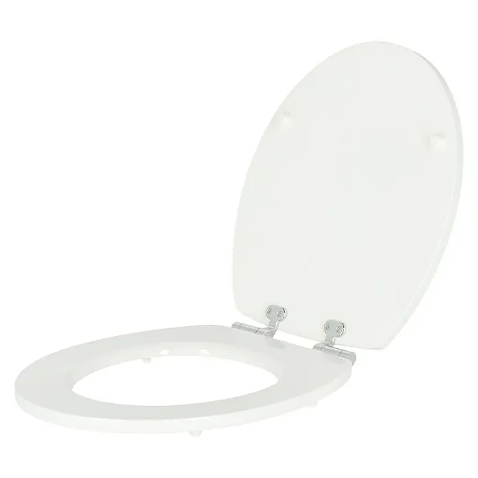 Poseidon WC-Sitz Spa - MDF, Anthrazit, Mit Absenkautomatik - Weißer Toilettensitz mit Deckel offen. Das Produkt ist aus hochwertigem Material gefertigt und bietet Komfort und Hygiene für das Badezimmer.