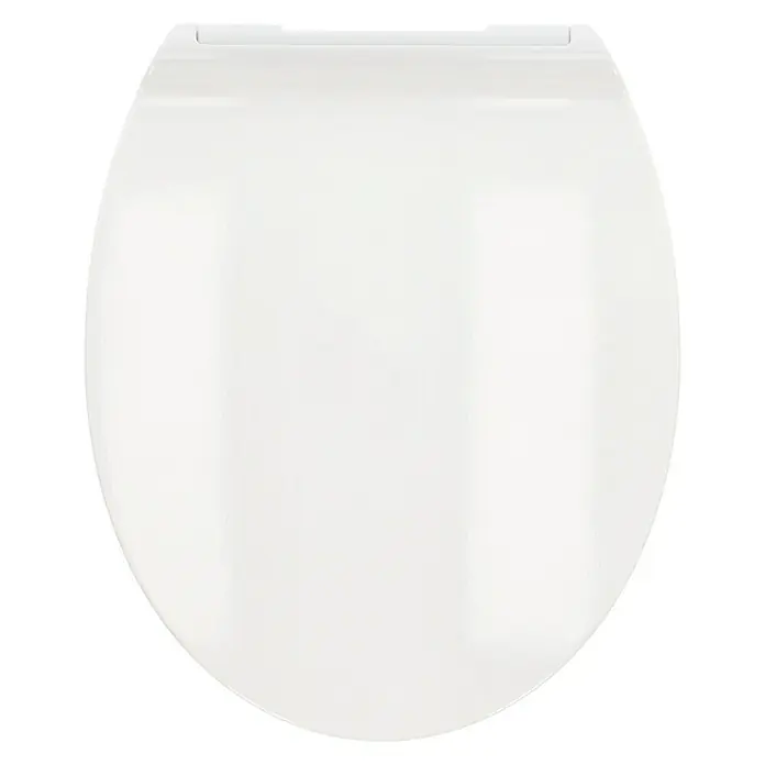 Poseidon WC-Sitz Flat - Duroplast, Weiß, Mit Absenkautomatik - Nahaufnahme eines weißen WC-Sitzes. Schlichtes Design und glatte Oberfläche für das Badezimmer. Praktisches und hygienisches Produkt.
