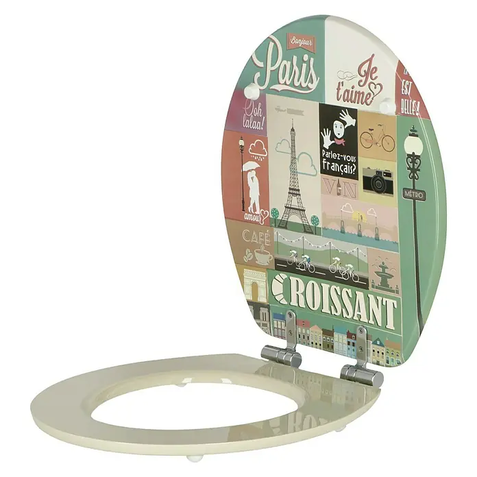 Poseidon WC-Sitz Parisienne - MDF, Mehrfarbig, Mit Absenkautomatik - Dieser Toilettensitz mit Paris-Motiv bringt französischen Charme in Ihr Badezimmer. Er ist ein echter Hingucker.