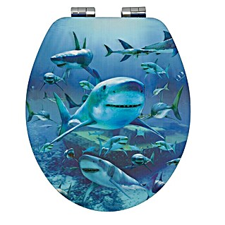 Poseidon WC-Sitz Hai 3D (Mit Absenkautomatik, Holz, Blau)