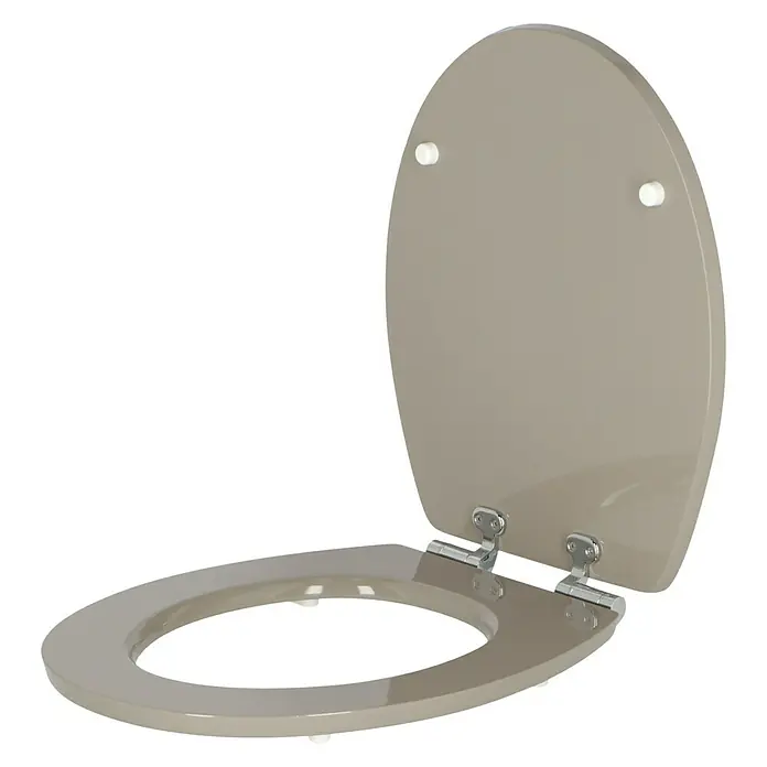 Poseidon WC-Sitz Kolorit - MDF, Anthrazit, Mit Absenkautomatik - Beige Toilettensitz mit Chromscharnieren und minimalistischem Design, ideal für moderne Badezimmer.