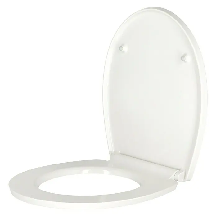 Poseidon WC-Sitz Palm Beach - Duroplast, Mehrfarbig, Mit Absenkautomatik - Weißer Toilettensitz aus Kunststoff mit geöffnetem Deckel. Ein hygienisches und funktionales Produkt für jedes Badezimmer.