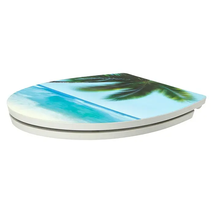 Poseidon WC-Sitz Palm Beach - Duroplast, Mehrfarbig, Mit Absenkautomatik - Ein WC-Sitz mit einem Strandmotiv mit Palmen, der eine tropische Atmosphäre ins Badezimmer bringt und für Komfort und Stil sorgt.