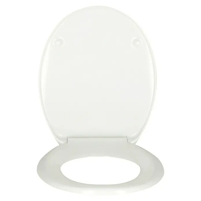 Poseidon WC-Sitz Flea - Duroplast, Mehrfarbig, Mit Absenkautomatik - Weißer Toilettensitz mit Deckel. Das Produkt zeichnet sich durch seine ovale Form und glänzende Oberfläche aus.