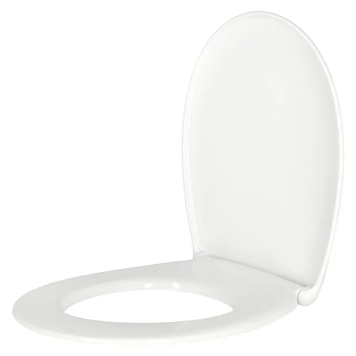 Poseidon WC-Sitz Mahe - Duroplast, Weiß, Mit Absenkautomatik - Nahaufnahme eines weißen WC-Sitzes auf schwarzem Hintergrund. Der Fokus liegt auf dem Design und der Sauberkeit des Produkts.